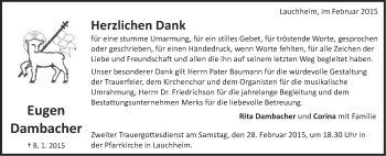 Traueranzeige von Eugen Dambacher von Schwäbische Post