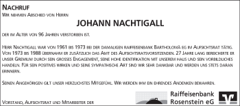 Traueranzeige von Johann Nachtigall von Gmünder Tagespost