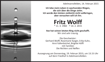 Traueranzeige von Fritz Wolff von Schwäbische Post