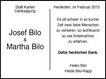 Traueranzeige von Josef und Martha Bilo von Gmünder Tagespost
