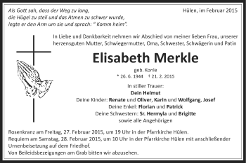 Traueranzeige von Elisabeth Merkle  von Schwäbische Post