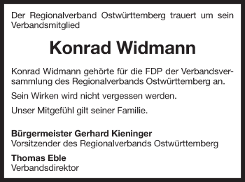Traueranzeige von Konrad Widmann von Schwäbische Post
