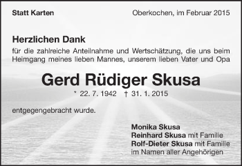 Traueranzeige von Gerd Rüdiger Skusa von Schwäbische Post