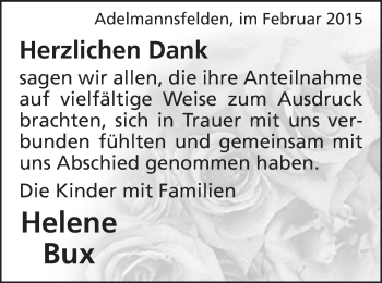 Traueranzeige von Helene Bux von Schwäbische Post