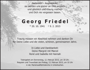 Traueranzeige von Georg Friedel von Schwäbische Post