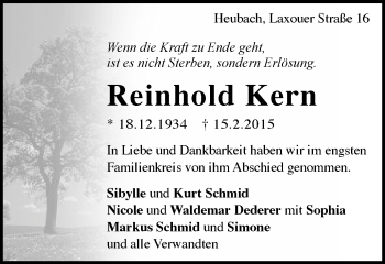 Traueranzeige von Reinhold Kern von Gmünder Tagespost