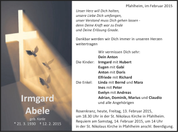 Traueranzeige von Irmgard Abele von Schwäbische Post