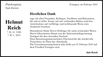 Traueranzeige von Helmut Reich von Schwäbische Post