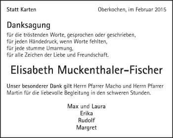 Traueranzeige von Elisabeth Muckenthaler-Fischer von Schwäbische Post