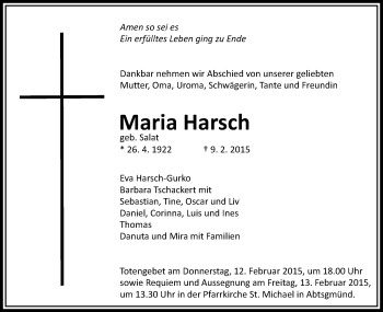 Traueranzeige von Maria Harsch von Schwäbische Post