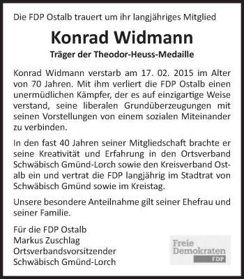 Traueranzeige von Konrad Widmann von Gmünder Tagespost