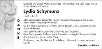 Traueranzeige von Lydia Schymura von Gmünder Tagespost