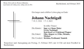 Traueranzeige von Johann Nachtigall von Schwäbische Post