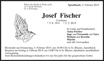 Traueranzeige von Josef Fischer von Gmünder Tagespost