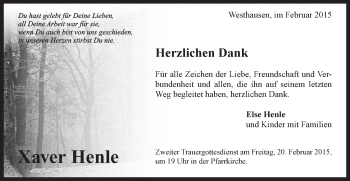 Traueranzeige von Xaver Henle von Schwäbische Post