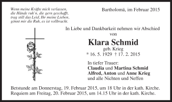 Traueranzeige von Klara Schmid von Gmünder Tagespost