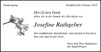 Traueranzeige von Josefine Rathgeber von Gmünder Tagespost