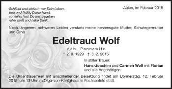 Traueranzeige von Edeltraud Wolf  von Schwäbische Post