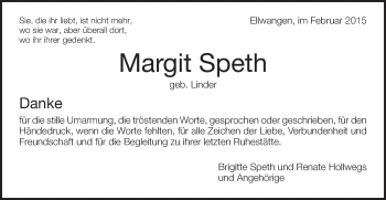 Traueranzeige von Margit Speth von Schwäbische Post