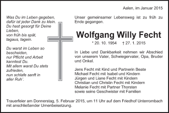 Traueranzeige von Wolfgang Willy Fecht von Schwäbische Post