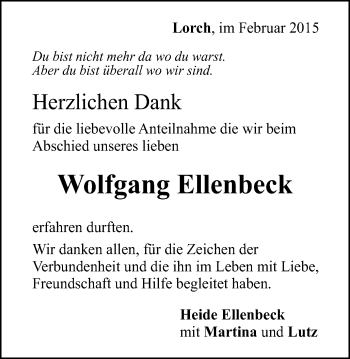 Traueranzeige von Wolfgang Ellenbeck von Gmünder Tagespost