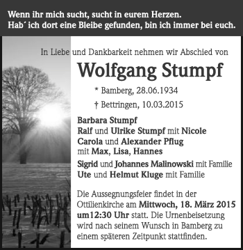 Traueranzeige von Wolfgang Stumpf von Gmünder Tagespost