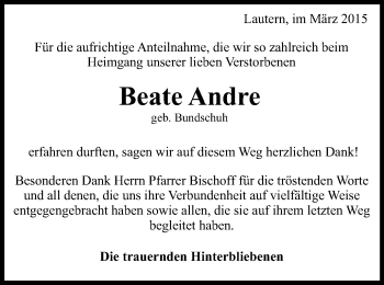 Traueranzeige von Beate Andre von Gmünder Tagespost