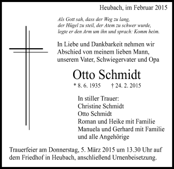 Traueranzeige von Otto Schmidt von Gmünder Tagespost