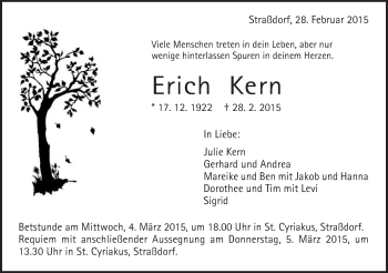 Traueranzeige von Erich Kern von Gmünder Tagespost
