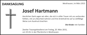 Traueranzeige von Josef Hartmann von Schwäbische Post