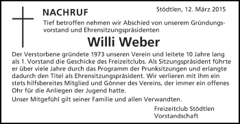 Traueranzeige von Willi Weber von Schwäbische Post