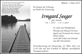 Traueranzeige von Irmgard Seeger von Gmünder Tagespost