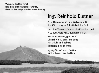 Traueranzeige von Reinhold Elstner von Gmünder Tagespost