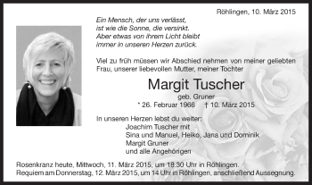Traueranzeige von Margit Tuscher von Schwäbische Post