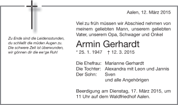 Traueranzeige von Armin Gerhardt von Schwäbische Post
