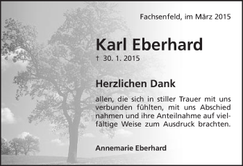 Traueranzeige von Karl Eberhard von Schwäbische Post