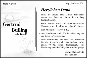 Traueranzeige von Gertrud Bulling von Gmünder Tagespost