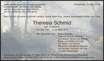 Traueranzeige von Theresia Schmid von Schwäbische Post