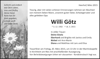 Traueranzeige von Willi Götz von Schwäbische Post