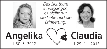 Traueranzeige von Angelika und Claudia Kretzer von Gmünder Tagespost