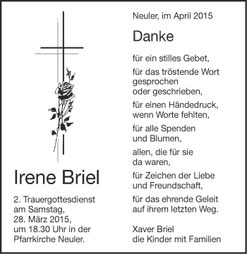Traueranzeige von Irene Briel von Schwäbische Post