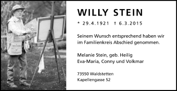 Traueranzeige von Willy Stein  von Gmünder Tagespost