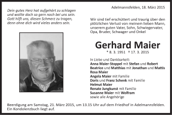 Traueranzeige von Gerhard Maier von Schwäbische Post