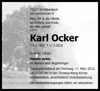 Traueranzeige von Karl Ocker von Gmünder Tagespost