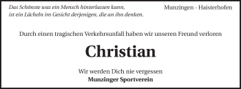 Traueranzeige von Christian  von Schwäbische Post
