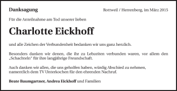Traueranzeige von Charotte Eickhoff von Schwäbische Post