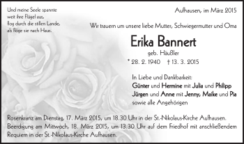 Traueranzeige von Erika Bannert von Schwäbische Post
