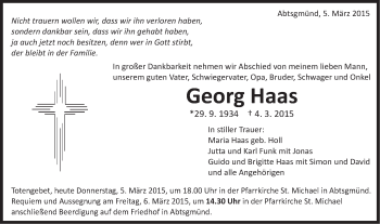 Traueranzeige von Georg Haas von Schwäbische Post