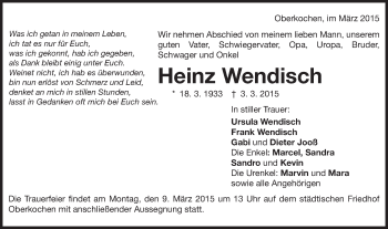 Traueranzeige von Heinz Wendisch von Schwäbische Post
