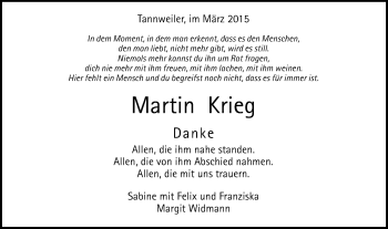 Traueranzeige von Martin Krieg von Gmünder Tagespost